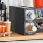 KleanTake by ServSense Black Countertop Slim Cup Dispenser Cabinet with 6 Fast-Changing Gaskets - 2 Slot