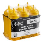 Choice 16 oz. Yellow Wide Mouth Squeeze Bottle - 6/Pack