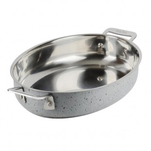 Bon Chef 60002STARLIGHT Cucina 2.5 Qt. Starlight Stainless Steel Oval Au Gratin Dish