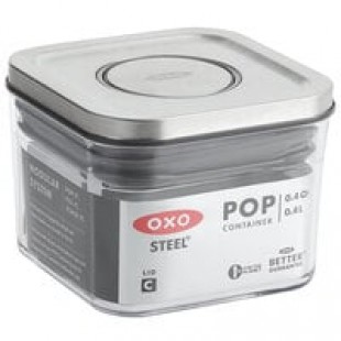 OXO Good Grips 0.2 Qt. Clear Square SAN Plastic Food Storage Container with Stainless Steel POP Lid