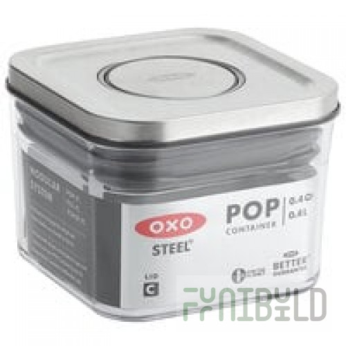 OXO Good Grips 0.2 Qt. Clear Square SAN Plastic Food Storage Container with Stainless Steel POP Lid