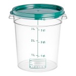Vigor 4 Qt. Clear Round Polycarbonate Food Storage Container and Green Lid - 12/Pack Vigor 4 Qt. Clear Round Polycarbonate Food Storage Container and Green Lid - 12/Pack
