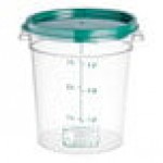 Vigor 4 Qt. Clear Round Polycarbonate Food Storage Container and Green Lid - 12/Pack Vigor 4 Qt. Clear Round Polycarbonate Food Storage Container and Green Lid - 12/Pack