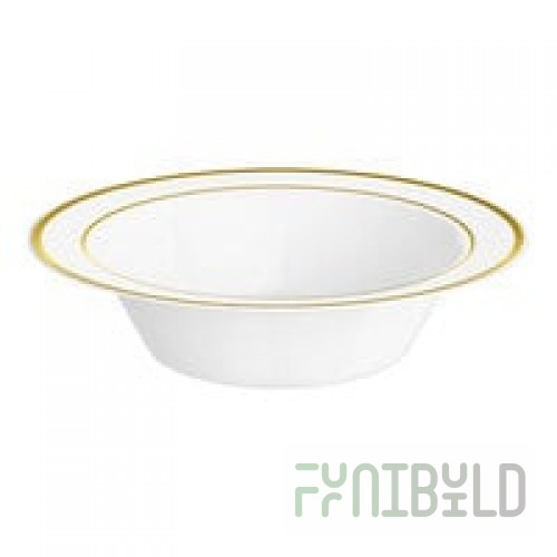 Visions 12 oz. White Plastic Bowl with Rose Gold / Copper Bands - 150/Case
