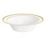 Visions 12 oz. White Plastic Bowl with Rose Gold / Copper Bands - 150/Case