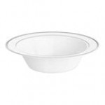 Visions 12 oz. White Plastic Bowl with Rose Gold / Copper Bands - 150/Case