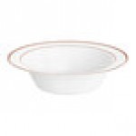 Visions 12 oz. White Plastic Bowl with Rose Gold / Copper Bands - 150/Case