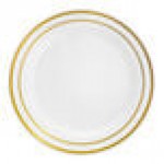 Visions 12 oz. White Plastic Bowl with Rose Gold / Copper Bands - 150/Case