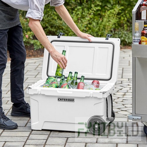 CaterGator CG45WHW White 45 Qt. Mobile Rotomolded Outdoor Cooler / Ice Chest