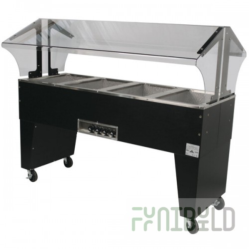 Advance Tabco B4-120-B-S Open Base Everyday Buffet Stainless Steel Four Pan Electric Hot Food Table with Stainless Steel Liners - Open Well - 120V