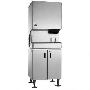 Hoshizaki DCM-500BAK-OS Opti-Serve Air-Cooled Hands-Free Cubelet Ice Maker and Water Dispenser with Floor Stand and Built-In Storage Bin - 597 lb., 115V