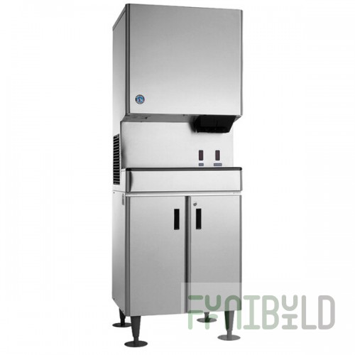 Hoshizaki DCM-500BAK-OS Opti-Serve Air-Cooled Hands-Free Cubelet Ice Maker and Water Dispenser with Floor Stand and Built-In Storage Bin - 597 lb., 115V