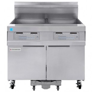 Frymaster 21814GF Oil Conserving 126 lb. Natural Gas 2 Unit Floor Fryer with SMART4U 3000 Controls and Filtration System - 238,000 BTU