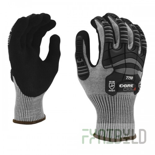 Cordova OGRE CRX-4 13 Gauge Dark Gray CRX Fiber Touchscreen Gloves with Black Sandy Nitrile Palm Coating and TPR Protectors - 2X