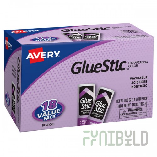 Avery® 98079 GlueStic 0.26 oz. Purple Disappearing Washable Nontoxic Permanent Adhesive Value Pack - 18/Box