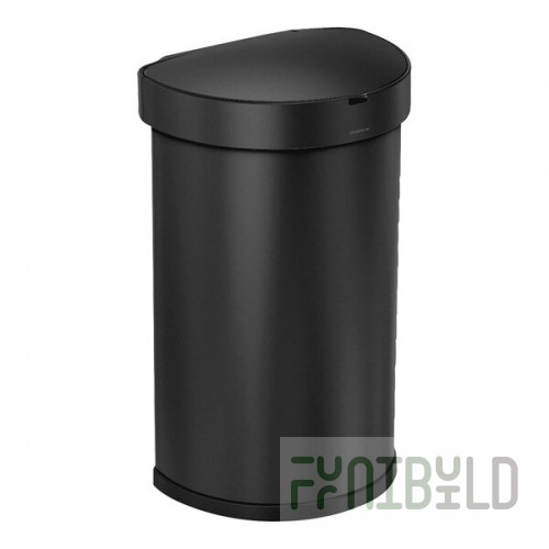simplehuman ST2044 12 Gallon / 45 Liter Matte Black Stainless Steel Semi-Round Sensor Trash Can with Liner Pocket