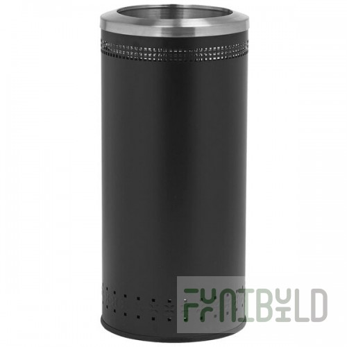 Commercial Zone 781801 Precision 25 Gallon Imprinted Black Steel Round Trash Can and Open Top Lid Set