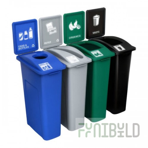 Busch Systems Waste Watcher 202878 92 Gallon Color-Coded HDPE Decorative Four Stream Cans & Bottles / Paper / Organics / Waste Receptacle