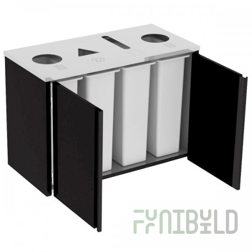 Lakeside 3418B Stainless Steel Rectangular Refuse (2) / Recycle / Paper Station with Top Access and Black Laminate Finish - 48 1/2