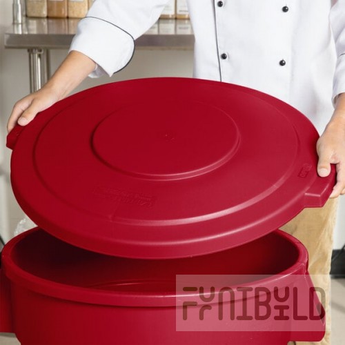 Carlisle 84103305 Bronco 32 Gallon Red Flat Round Trash Can Lid