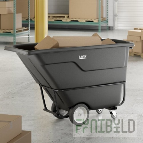 Lavex 1 Cubic Yard Black Heavy-Duty Tilt Truck / Trash Cart (2100 lb. Capacity)
