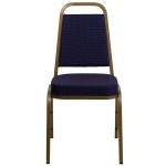 Flash Furniture FD-BHF-1-ALLGOLD-0849-NVY-GG Hercules Navy Blue Pattern Fabric Trapezoidal Back Stackable Banquet Chair with Gold Frame
