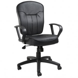 Boss Black LeatherPlus Mid-Back Task Chair with Loop Arms Boss Black LeatherPlus Mid-Back Task Chair with Loop Arms