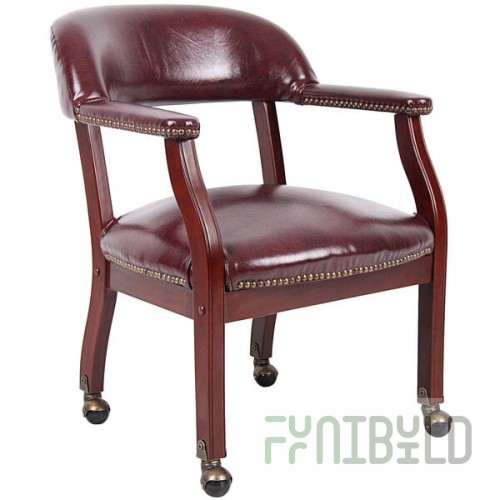 Boss B9545-BY Burgundy Vinyl Captain's Chair with Casters