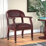 Boss B9545-BY Burgundy Vinyl Captain's Chair with Casters