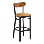Lancaster Table & Seating Boomerang Black Finish Chair with Light Brown Vinyl Seat and Vintage Wood Back