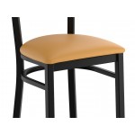 Lancaster Table & Seating Boomerang Black Finish Chair with Light Brown Vinyl Seat and Vintage Wood Back