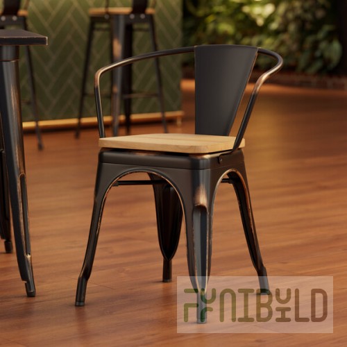 Lancaster Table & Seating Alloy Distressed Copper Indoor Arm Chair with Natural Wood Seat