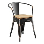 Lancaster Table & Seating Alloy Distressed Copper Indoor Arm Chair with Natural Wood Seat Lancaster Table & Seating Alloy Distressed Copper Indoor Arm Chair with Natural Wood Seat