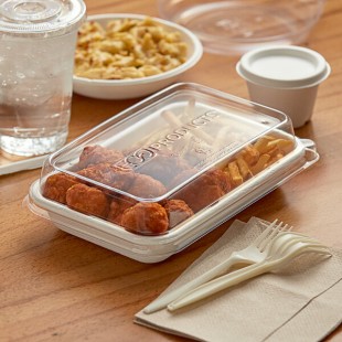 Eco-Products EP-SCRC24LIDP WorldView 24-32 oz. Rectangular Compostable Plastic Take-Out Lid - 50/Pack Eco-Products EP-SCRC24LIDP WorldView 24-32 oz. Rectangular Compostable Plastic Take-Out Lid - 50/Pack