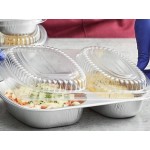 Choice Heavy Duty Smoothwall 2-Compartment Silver Oblong Foil Take-Out Pan with Dome Lid 29 oz. - 100/Case Choice Heavy Duty Smoothwall 2-Compartment Silver Oblong Foil Take-Out Pan with Dome Lid 29 oz. - 100/Case