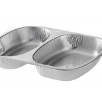 Choice Heavy Duty Smoothwall 2-Compartment Silver Oblong Foil Take-Out Pan with Dome Lid 29 oz. - 100/Case Choice Heavy Duty Smoothwall 2-Compartment Silver Oblong Foil Take-Out Pan with Dome Lid 29 oz. - 100/Case