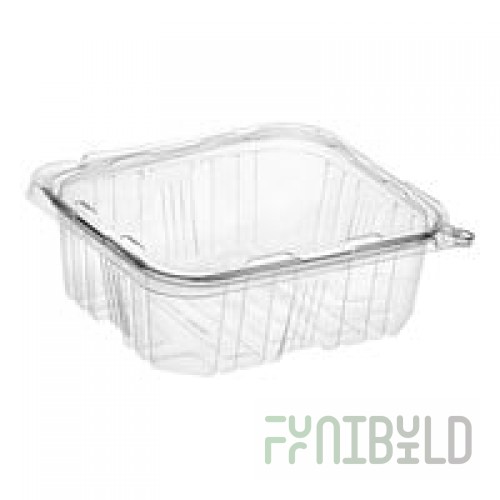 Inline Plastics Safe-T-Fresh 64 oz. Tamper-Resistant, Tamper-Evident Rectangular Hinged Container with Flat Lid - 150/Case