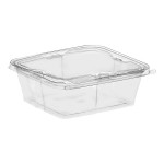 Inline Plastics Safe-T-Fresh 64 oz. Tamper-Resistant, Tamper-Evident Rectangular Hinged Container with Flat Lid - 150/Case