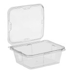 Inline Plastics Safe-T-Fresh 64 oz. Tamper-Resistant, Tamper-Evident Rectangular Hinged Container with Flat Lid - 150/Case