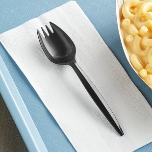 Choice Medium Weight Black Polypropylene Plastic Spork - 100/Pack