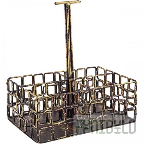 Front of the House Coppered Link 4-Compartment Rectangular Hand-Painted Fused Iron Condiment Caddy with Card Holder