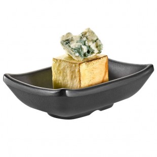 Rosseto MEL005 Rustic 2 oz. Black Melamine Rectangle Bowl - 24/Case