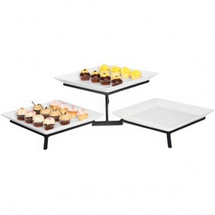 Cal-Mil SR1600-13 Black Two Tier Metal Wire Stand with Square Melamine Platters - 16