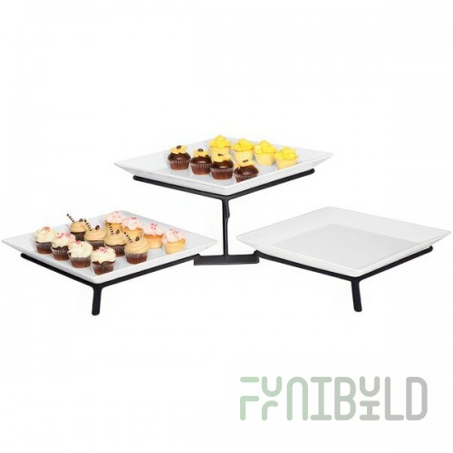 Cal-Mil SR1600-13 Black Two Tier Metal Wire Stand with Square Melamine Platters - 16