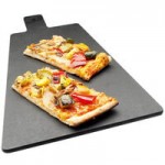 Cal-Mil 1535-24-13 Black Trapezoid Flat Bread Serving / Display Board with Handle - 23 3/4 Cal-Mil 1535-24-13 Black Trapezoid Flat Bread Serving / Display Board with Handle - 23 3/4