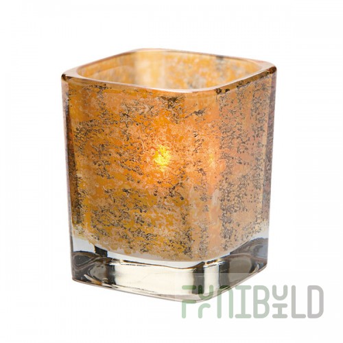 Hollowick 6505AG Tetra Antique Gold Glass Square Votive