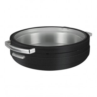 Smart Buffet Ware T-Collection by Front of the House 6.5 Qt. Matte Black Stainless Steel Round Induction Chafer with Food Pan BCH016BKS18 Smart Buffet Ware T-Collection by Front of the House 6.5 Qt. Matte Black Stainless Steel Round Induction Chafer with Food Pan BCH016BKS18