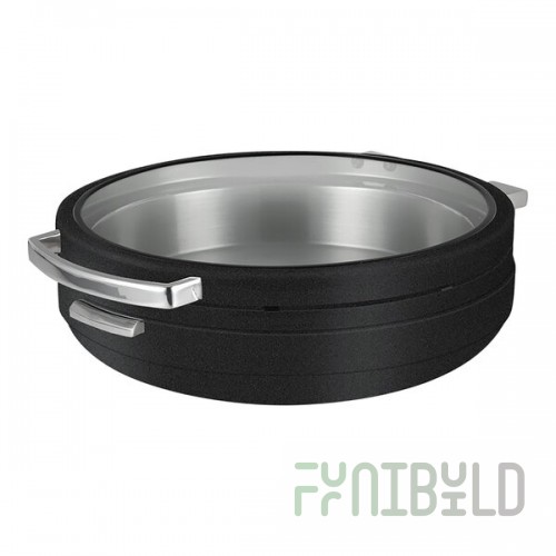Smart Buffet Ware T-Collection by Front of the House 6.5 Qt. Matte Black Stainless Steel Round Induction Chafer with Food Pan BCH016BKS18