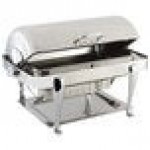 Bon Chef 19040CHH Elite Rectangle 8 Qt. Dripless Stainless Steel with Hammered Finish and Chrome Accents Roll Top Chafer with Roman Legs