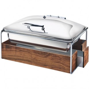 Cal-Mil 3705-49 Mid-Century Full Size Chafer with Walnut and Chrome Frame Cal-Mil 3705-49 Mid-Century Full Size Chafer with Walnut and Chrome Frame
